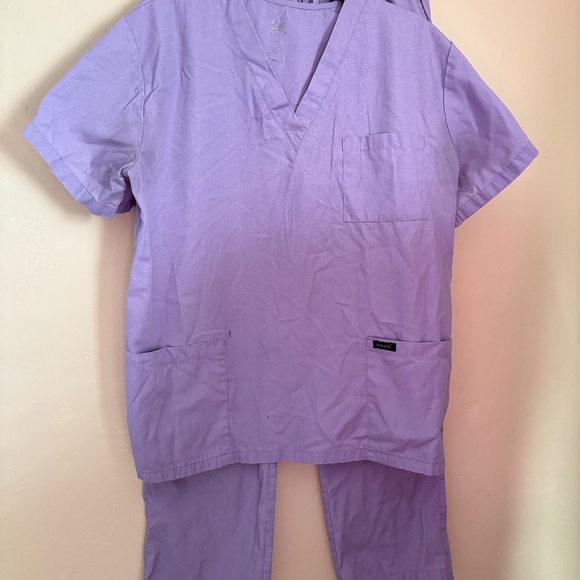 Dagacci scrubs set, top  bottom, vee neck, elastic waist, ladies L - Picture 1 of 11